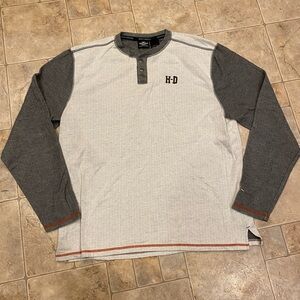 Harley Davidson Shirt Men Extra Large Long Sleeve Eagle Logo Henley Gray Biker
